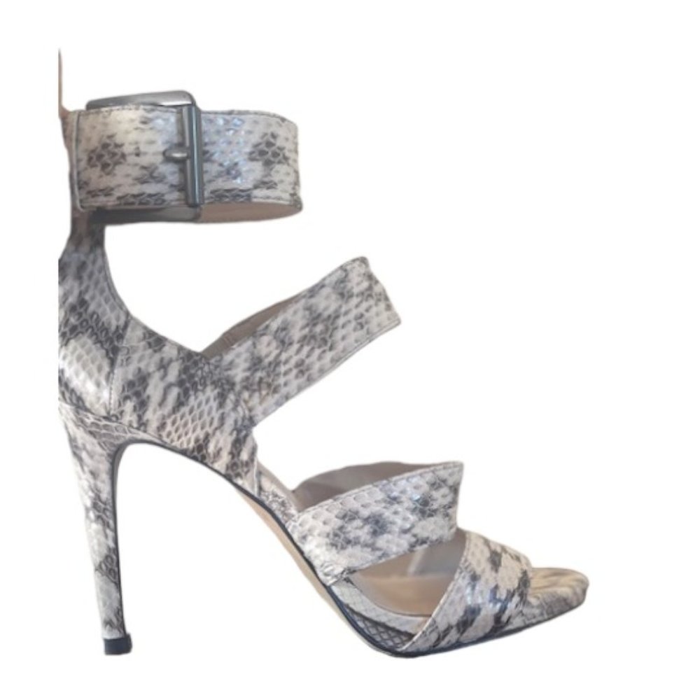 Vince Camuto Leather Multi Strap Heels, Snake Print Size 8
